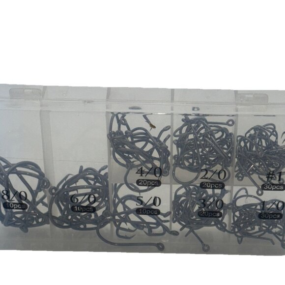 Fishing Black Silver Sharpened Box Quality Set 150pcs Fish Hooks 8 Sizes NIB - Picture 2 of 5